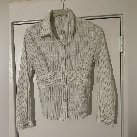 Baxi Diyi White striped button down shirt with tie up design on back size large - Picture 3 of 9